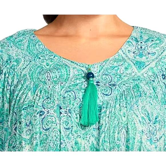 Go Softly Crinkle Rayon Zip Patio Dress | Plus 3x, Teal Tile Mumu Caftan NEW - Picture 4 of 6
